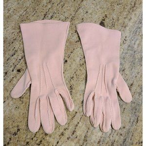 Vintage Pink Cotton 9.5" Formal Costume Gloves Size 6 Small. Stitching Accent